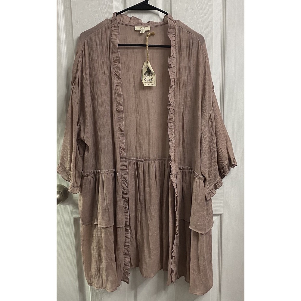 Easel Women Mauve Open Front Ruffled Kimono Oversized Duster S M-NWT